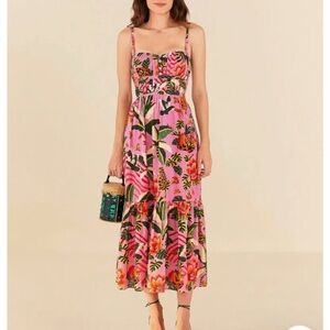 FARM Rio Pink Floral Midi Dress